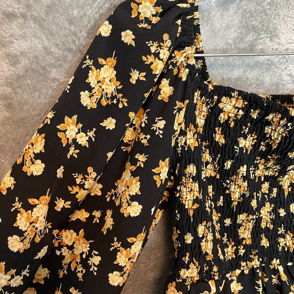 Womens Floral Smocked Square Neck Top XL‎ Dark Cottagecore Romantic Moody Bishop